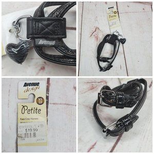 Avenue Design Petite XS Black Faux Leather Croc Harness Black Heart Bell Pendant